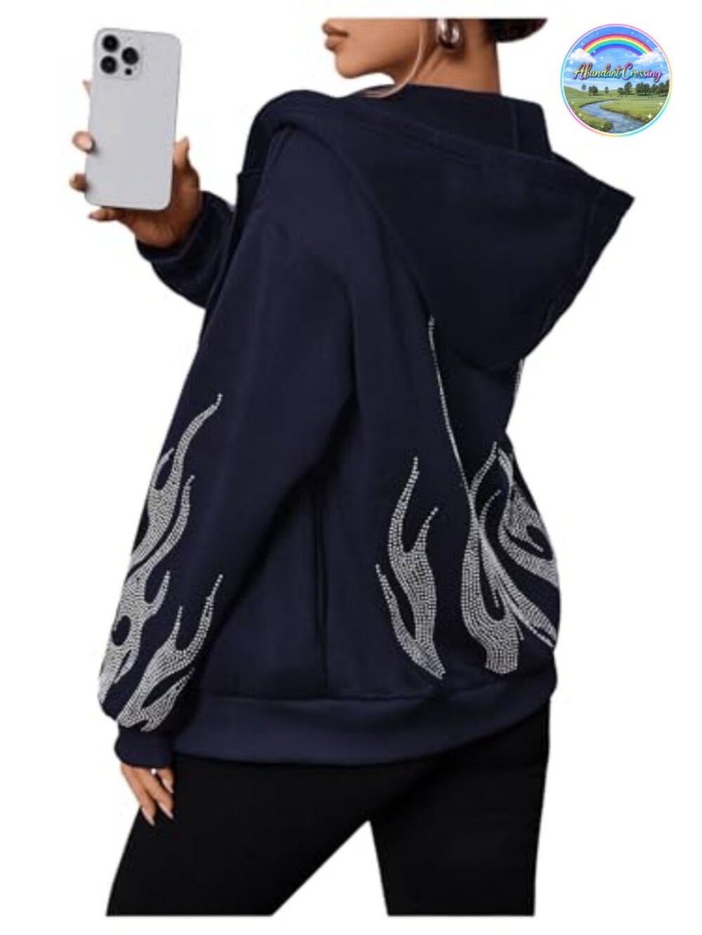 Rhinestone Zipper Oversized Hoodie Graphic Sweatshirt Women